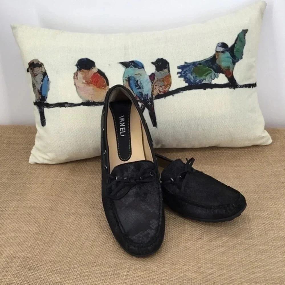Vaneli Womens Leather Driving Loafers Moccasin Shoes Black Size 8.5N
